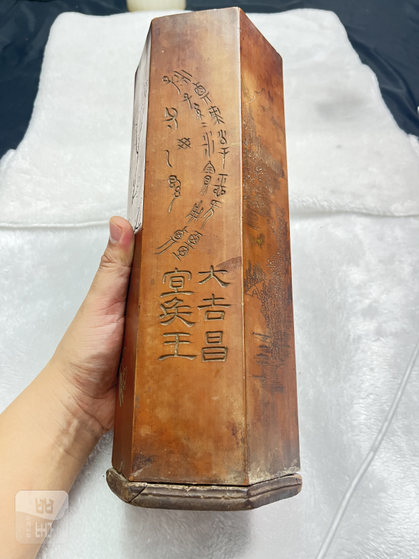 竹黄博古诗文六方帽筒 - 图2